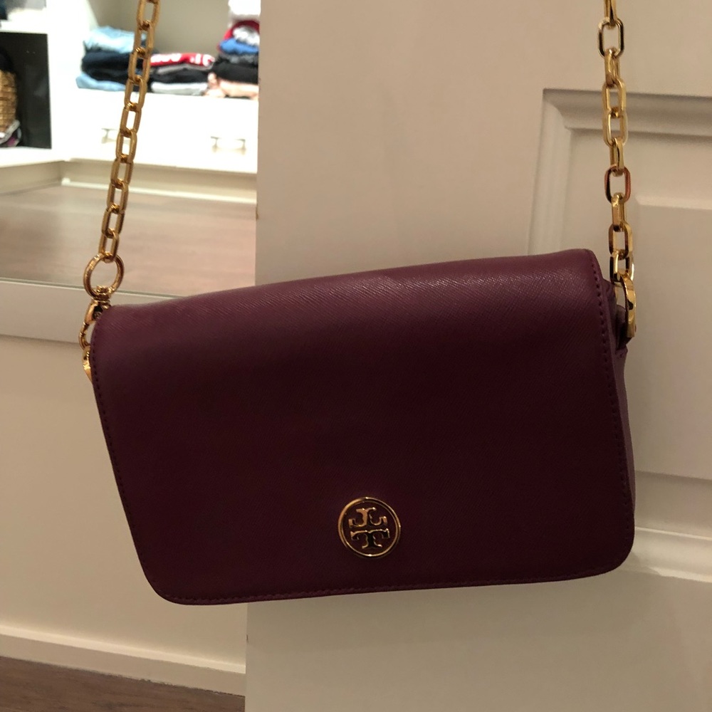 Burgundy Tory Burch crossbody/clutch